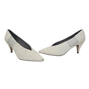 Free People White Glitter Florence Kitten Heel sz 38 Retro Minimalist Wedding